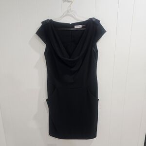 Calvin Klein Black Sheath Dress Size 10 Cowl Neck Cap Sleeve  Cocktail Party